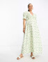 ASOS DESIGN Maternity cotton midi smock dress in cream based green floral print