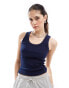 Stradivarius ribbed tank top in navy Синий, S - фото #1