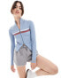 Pull&Bear ribbed zip through jumper with stripe detail in blue