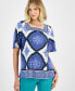 Women's Printed Square Neck Short Sleeve Top, Created for Macy's