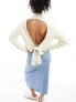 Фото #1 товара Miss Selfridge funnel neck open back tie jumper in cream