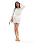 Фото #4 товара Miss Selfridge crochet low back long sleeve mini dress in cream