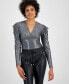 Фото #1 товара Women's Metallic Draped-Shoulder Bodysuit, Created for Macy's