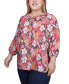 Plus Size 3/4 Sleeve Drawstring Neck Blouse