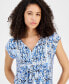 Women's Garden Printed Pintuck Top