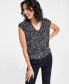 Фото #1 товара Petite Printed Shirred-Shoulder Cap-Sleeve Top, Created for Macy's