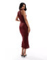 River Island textured halterneck midi dress in dark red