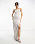 Фото #4 товара Extro & Vert Tall – Satin-Maxikleid in Stein mit One-Shoulder-Träger und Schlitz