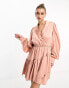 In The Style x Georgia Louise satin ruffle hem wrap dress in pink