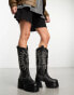 ASOS DESIGN Cosmic leather cleated western knee boots in black