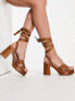 New Look suedette ankle tie platform heeled sandals in tan
