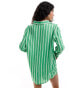 Фото #3 товара Esmee oversized long sleeve stripe beach shirt co-ord in green