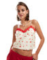 Фото #1 товара Miss Selfridge satin cami top with lace trim in cherry print