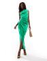Фото #2 товара Jaded Rose ruched satin one shoulder maxi dress in green