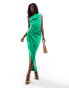 Jaded Rose ruched satin one shoulder maxi dress in green