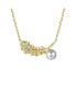 ფოტო #1 პროდუქტის 14k Gold Plated Cubic Zirconia & Faux Pearl Fern Leaf Pendant Necklace