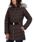 ფოტო #5 პროდუქტის Women's Belted Hooded Faux-Fur-Trim Puffer Coat