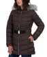 Women's Belted Hooded Faux-Fur-Trim Puffer Coat