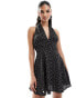 Kaiia plunge halterneck polka dot mini dress in black and white