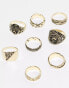 ASOS DESIGN 8 pack signet and band ring set in burnished gold tone