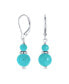 ფოტო #1 პროდუქტის Gemstone Natural Blue Turquoise Boho Bali Milgrain Edged Beaded Rondel Separator Double Ball Round Drop Dangle Earrings Sterling Silver Lever back