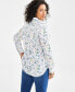 Petite Printed Linen Blend Button-Up Shirt, Created for Macy's Floral White, PP - фото #2