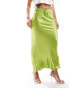 Фото #3 товара River Island tie waist bias cut midi skirt in green