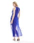 Amy Lynn blue ruffle chiffon midi dress and neck corsage in cobalt