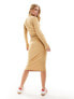 Фото #5 товара Hollister long sleeve midi knit dress with mock neck cut out in tan