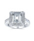 ფოტო #3 პროდუქტის Classic 4CTW Cubic Zirconia Rectangle Halo AAA CZ Emerald Cut Engagement Ring For Women .925 Sterling Silver Pave Band Promise Ring