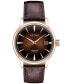 ფოტო #1 პროდუქტის Men's Automatic Presage Brown Leather Strap Watch 40.5mm