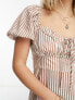 Фото #2 товара Wednesday's Girl milkmaid mini dress in brown stripe