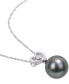 ფოტო #3 პროდუქტის Black Cultured Tahitian Pearl (9-1/2mm) & Diamond (1/20 ct. t.w.) Heart 17" Pendant Necklace in 10k White Gold