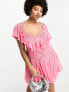 Фото #1 товара ASOS DESIGN Curve exclusive embroidered cut out mini dress with pephem and frills in pink