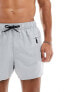 ASOS DESIGN swim shorts in short length with zip pocket and black drawcord in grey