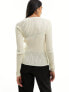 Фото #7 товара Pieces lightweight knitted top with lettuce edging in cream