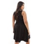 Yours – Pinafore-Kleid in Schwarz mit eckigem Ausschnitt