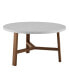 Фото #1 товара 30 inch Round Coffee Table in Faux White Marble and Acorn