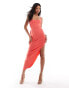 Vesper sleeveless scoop back asymmetric maxi dress in coral