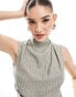 Фото #2 товара ASOS DESIGN cowl neck mini dress with gathered waist detail in neutral stripe