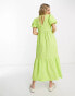 Wednesday's Girl textured midi smock dress in lime