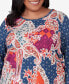 Plus Size Classic Paisley Patchwork Knotted Crew Neck Top Разноцветный, 2X - фото #2