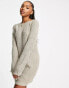 Фото #2 товара JDY wide neck knitted mini jumper dress in beige