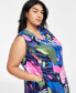 Фото #3 товара Plus Size 100% Linen Printed Split-Neck Dress, Created for Macy's