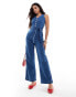 Threadbare denim jumpsuit in mid wash blue