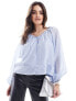 Vila sheer button through blouse in blue pin stripe Kentucky-Blau, 34 - фото #1