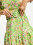 Фото #3 товара Miss Selfridge cotton flax belted frill hem mini dress in green floral