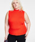 Фото #1 товара Plus Size Mock-Neck Ribbed Scalloped-Hem Top, Created for Macy's