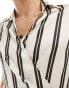 ASOS DESIGN boxy relaxed deep revere wrap tie shirt in satin stripe