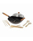 Фото #1 товара Professional Series 14" Carbon Steel Nonstick Wok Set with Lid and Maple Handles, 10 Pieces